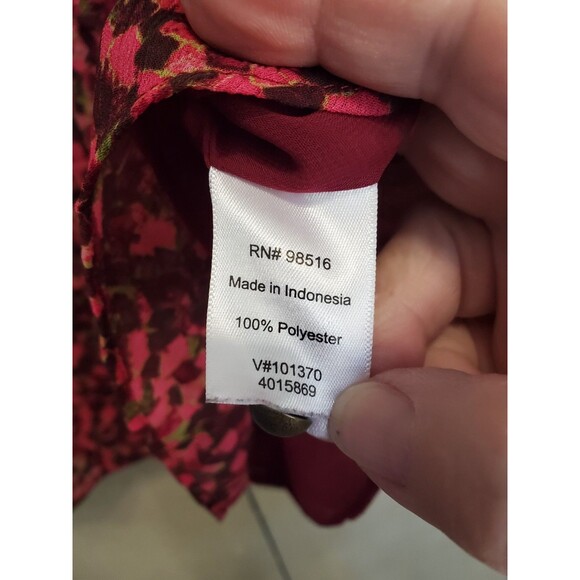 Coldwater Creek Chiffon Abstract Print Ruffle Accent Lined Button-Up Shirt Sz L - Picture 5 of 6